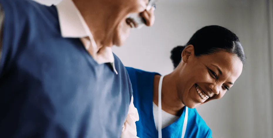 Smiling team members at work